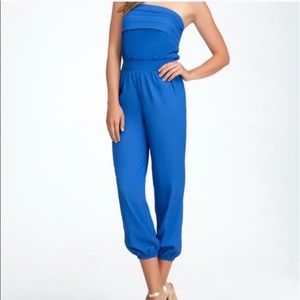 Bebe Strapless Keyhole Back Blue Jumpsuit
